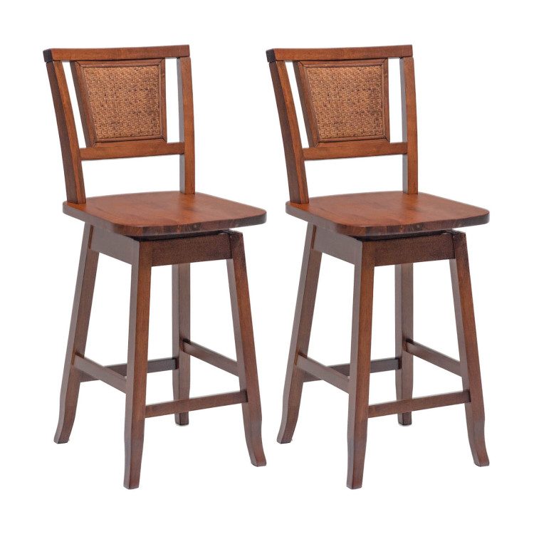 24.5 Inch Counter Height Bar Stool with Rattan Back and 360° Swivel SeatCostway Gallery View 1 of 9